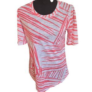 Top Ligne Womens Short Sleeve Coral White Casual Lightweight Top Small